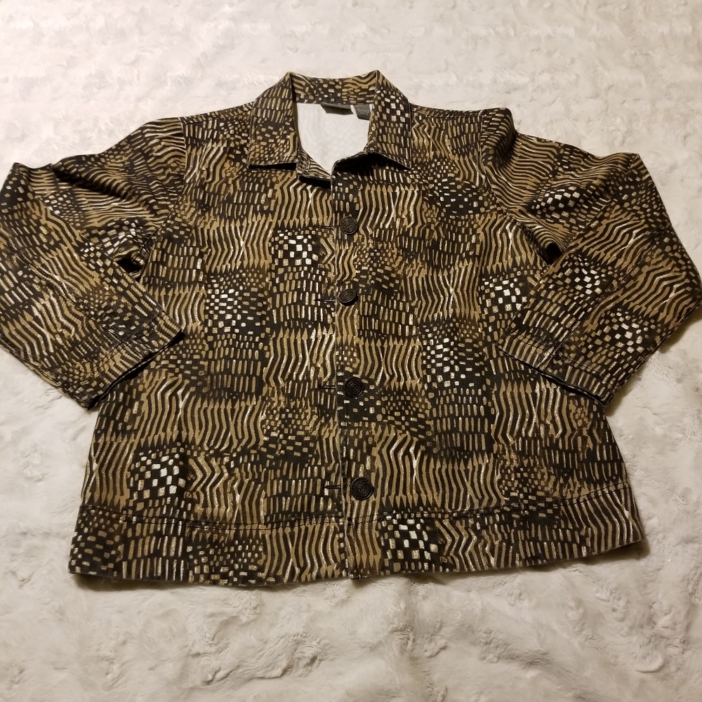 Chico's Jacket Womens Size Medium Black Brown Artsy Button Up